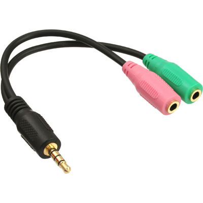Audio Headset Adapterkabel,Klinke Stecker an 2x 3,5mm Klinke Buchse, 0,15m