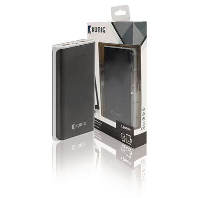 König - Tragbare Powerbank 15000 mAh USB Schwarz