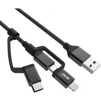 Inline 3-in1 USB Kabel, Micro-USB, Lightning, USB Typ-C, schwarz - 1,5m