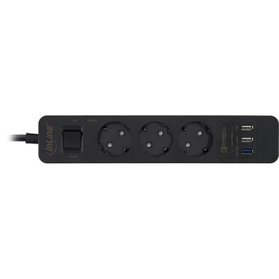 InLine Steckdosenleisten mit Quick-Charge 3x USB - 3-fach Schutzkontakt - 1,5m - schwarz