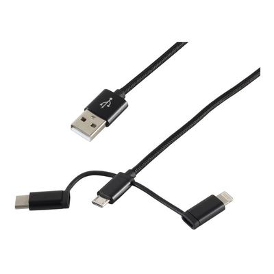 USB 2.0 A - B Micro, USB C, Lightning (Stecker - Stecker) 3 in1 Kabel 1,0m