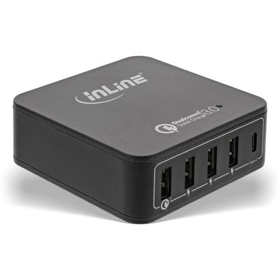 InLine Quick Charge 3.0 USB Netzteil, 4x USB A + USB Type-C, 40W, schwarz