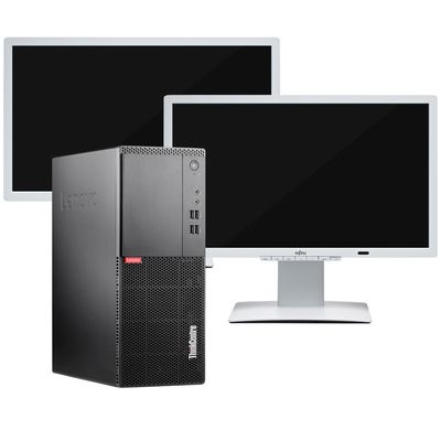 Lenovo ThinkCentre M710t & 2x  Fujitsu P24W-7 24" - Win 10 - Komplettsystem
