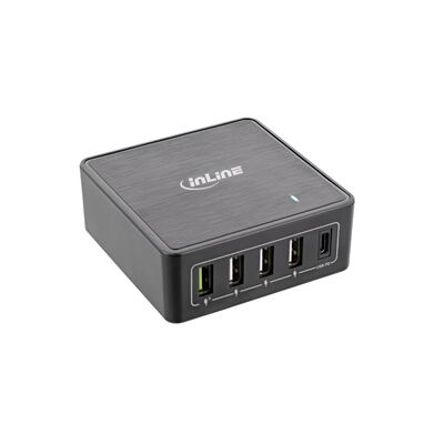 InLine Power Quick Charge 3.0 USB Netzteil, 4x USB A + USB Type-C, 60W, schwarz